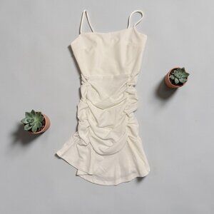 CEFIAN white Ruched Bodycon Dress Size L | Structured Cocktail Mini